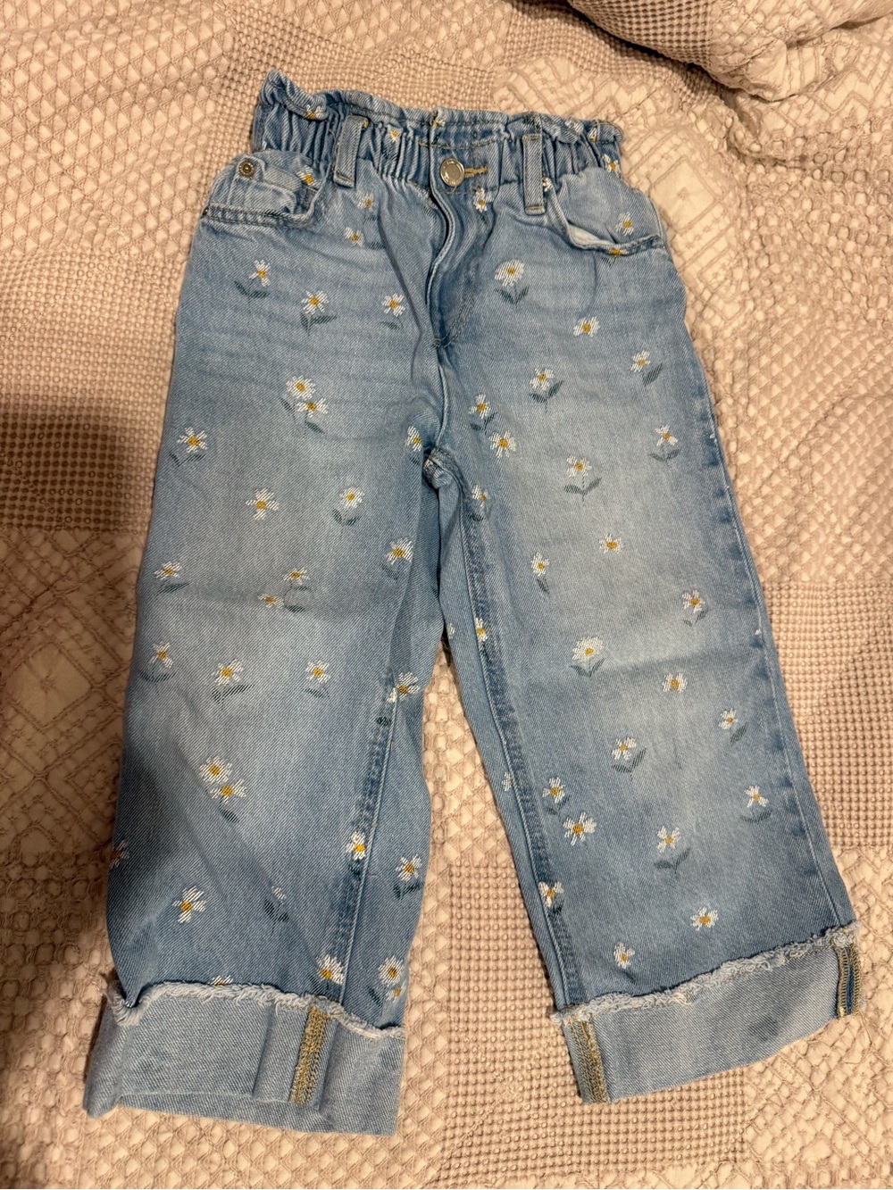 Zara Light Blue Denim Jeans with Daisy Embroidery